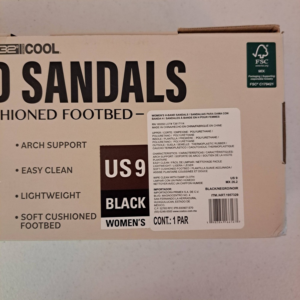 32 Degrees Cool H-Band Sandals Womens Size 9 Black New Cushioned Slide 1272-252 - Picture 10 of 13